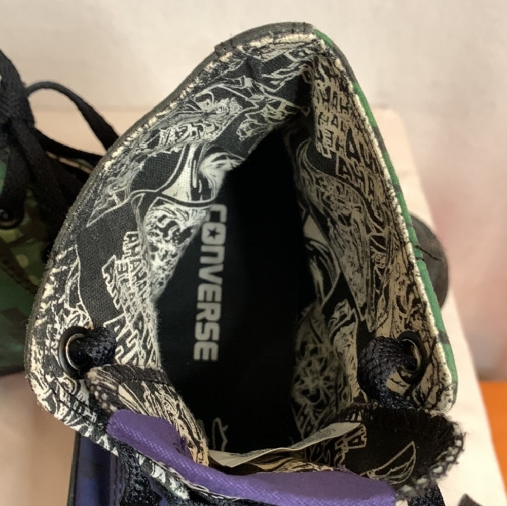 Converse High Top Sneakers Green Black Joker Graphic - Picture 7 of 16